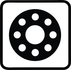 Simple geometric icon featuring a circular shape with evenly spaced smaller circles within a square frame for universal design applications.