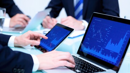 Business Professionals Analyzing Stock Market Data on Digital Devices.