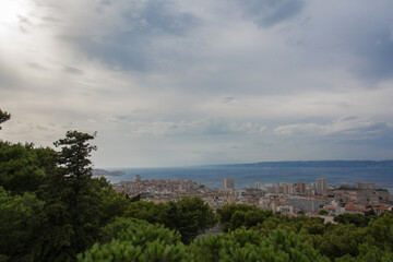 Panoramic View of Marseille City and Mediterranean Sea from Hilltop