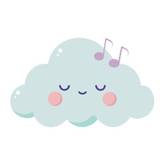 Cute dreamy cloud character with musical notes illustrating peacefulness and a serene atmosphere for relaxation time
