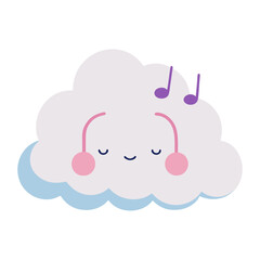 Cute Sleeping Cloud with Headphones and Musical Notes Illustration Perfect for Childrens Designs
