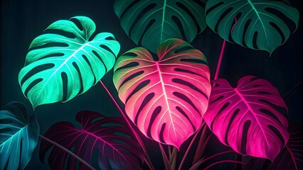 abstract background with neon leaves