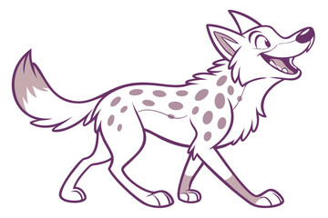 Cartoon Spotted Hyena Walking Confidently with a Cheerful Expression on White Background