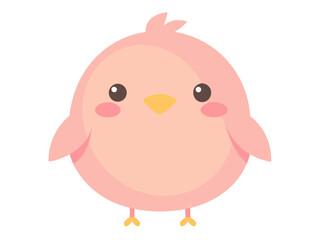 Cute Pink Bird Illustration with Big Eyes and Small Beak on a White Background