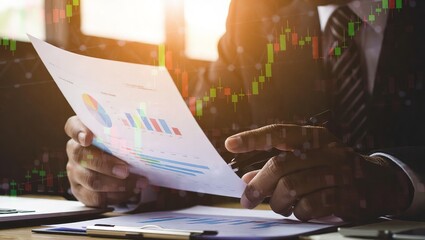 Businessman Analyzing Financial Data Charts and Graphs.