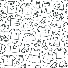 Outline Simple Childlike Clothes and Garments Seamless Pattern Design