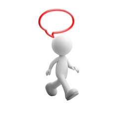 Walking 3D figure with red speech bubble on transparent background