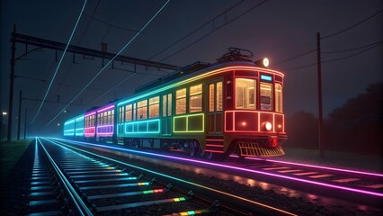 Neon train in motion