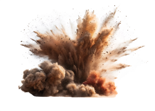 Powerful explosion with debris isolated on transparent background