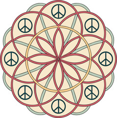 Naklejka premium Peace symbol mandala with intricate floral pattern and geometric design isolated on white background for harmony and tranquility