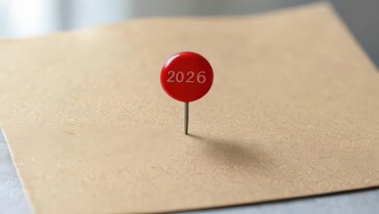 "Red 2026 numbers pinned on a corkboard with shadow, concept for new year, planning, and future goals"