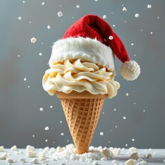 Christmas Ice Cream Cone with Santa Hat