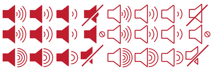 Mute and No Sound Icons Set – Audio Off, Volume Control, and Microphone Symbol Vector Illustration”