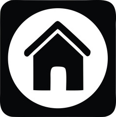 Simple black and white icon representing a house within a circle with rounded square background for website or app navigation