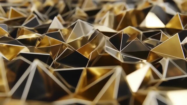 Abstract geometric pattern of interlocking gold and dark triangles