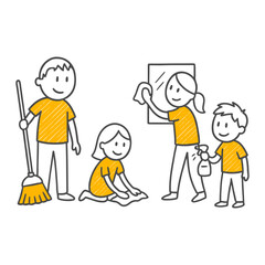 Cleaning and care moments carried out with a community spirit warmly and effectively convey shared responsibility, dedication, and the effort to maintain everyday order.