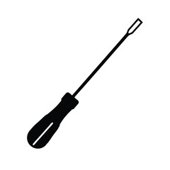 Simple black silhouette of a screwdriver on a clean white background