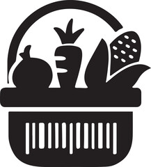 Farm produce silhouette arranged in a basket symbol for fresh, organic and healthy food