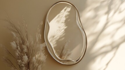 Organic shaped mirror with textured frame isolated on white background