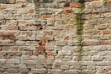 the texture of an old brick wall with streaks and concrete