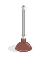 Plunger hand drawn doodle. Clearing clogged pipes at home. Plumbing work. Vector outline line art illustration. Brown pump