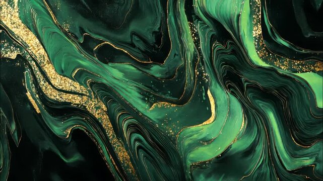 Luxury dark abstract background with deep emerald tones, metallic gold accents, and swirling textures for premium branding and design.