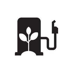 Solid Black Gas Pump with Leaf Biofuel Station Icon