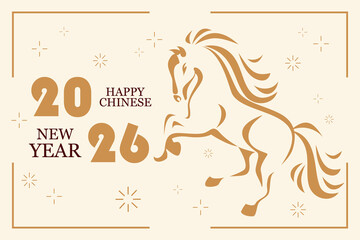 Happy New Year. Chinese New Year. Year of the Horse 2026. Horse background. Vector illustration.	
