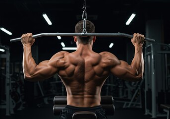 Bodybuilder performing a lat pulldown exercise at the gym