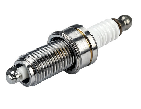 Automotive Engine Spark Plug Showing Thread and Electrode Close-Up