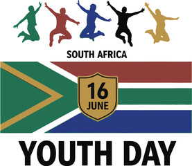 Obraz premium Joyful diverse youth celebrating together against South African flag backdrop
