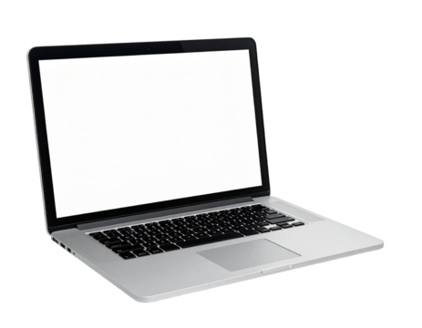 A laptop with a blank screen, isolated on a white background with a full depth of field.