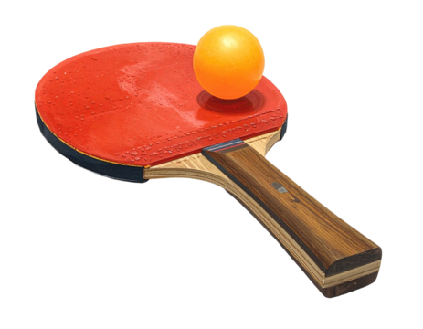 A ping pong racket with an orange ball, isolated for a sports-themed image.