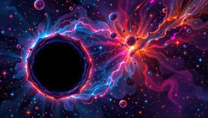 Vibrant Cosmic Energy Burst with Black Central Sphere