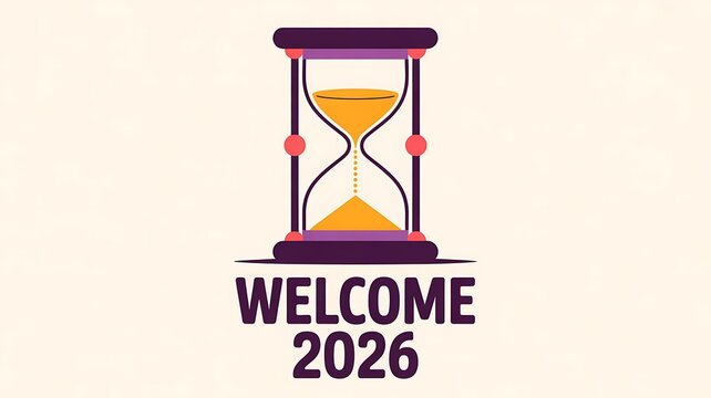 Welcome 2026 hourglass illustration isolated on white background