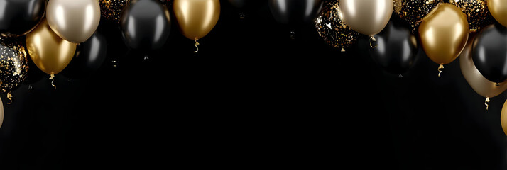 Elegant black and gold balloons create a festive atmosphere for celebratory events.