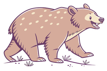 Cartoon Spotty Brown Bear Walking on White Background
