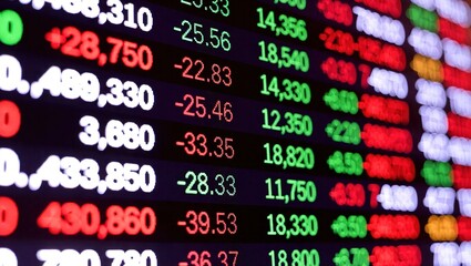 Financial Stock Market Data on a Digital Screen.