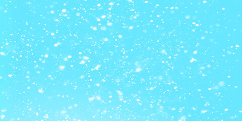 Blue snowfall background with soft falling snowflakes, winter seasonal atmosphere, winter morning Snowflakes are falling from the sky randomly, Falling snow background on blue background.