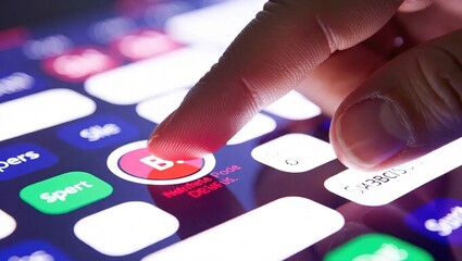 Finger touching app icon on smartphone screen.