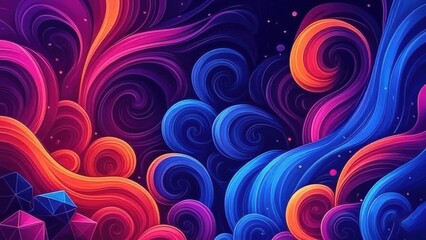 Abstract colorful background with swirling circles and bright rainbow patterns