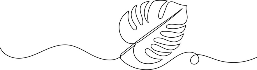 Continuous Line Art of Monstera Leaf. Minimalist Botanical Illustration