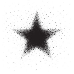 Creative abstract star illustration with scattered black particles bursting outward on white background, ideal for modern designs, posters, and digital projects © GFX WORLD ASGHAR