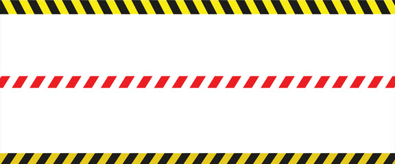 Warning yellow black red diagonal stripes line. Safety stripe warning caution hazard danger road vector sign symbol. Long danger ribbon. Vector illustration on white background. EPS file 112.