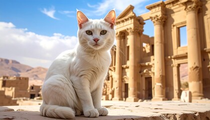 White cat ancient ruins