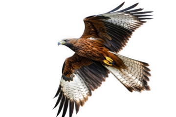 A stunning black kite gracefully glides through the air, its wings spread wide, showcasing its impressive wingspan isolated on transparent background