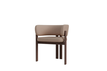 Elegant chair with brown frame isolated on transparent background, side view