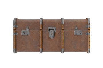 Old brown steamer trunk isolated on transparent background, vintage luggage