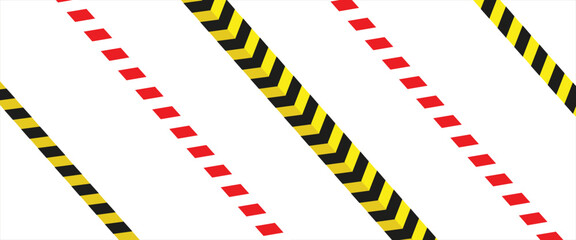 Warning yellow black red diagonal stripes line. Safety stripe warning caution hazard danger road vector sign symbol. Long danger ribbon. Vector illustration on white background. EPS file 112.