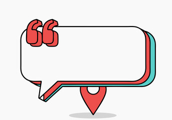 Red and Teal Speech Bubble with Location Pin and Copy Space for Your Text Message